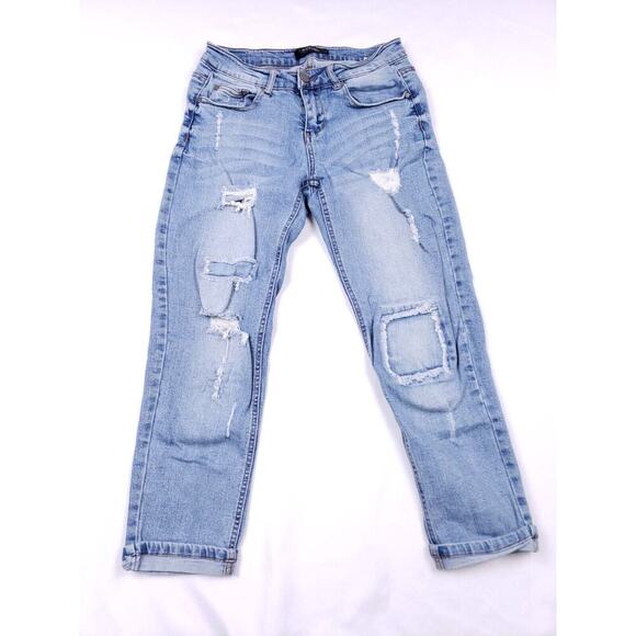 Black Label C'Est To!‎ Jeans Womens 26x23 Size 1 Blue Distressed Cuffed Hem - Picture 1 of 11